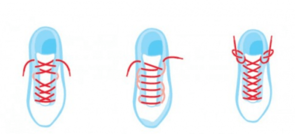 Завязываем шнурки внутрь, чтобы узла с бантиком не было видно
